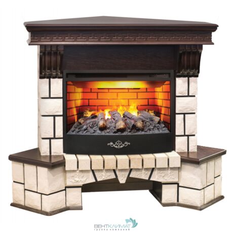 Электрокамин RealFlame Stone Coner AO c Firestar 25.5, очаг со звуком