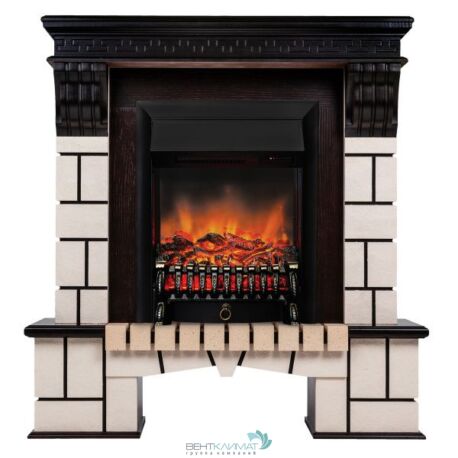Электрокамин RealFlame Stone AO с очагом Fobos Lux BL, пульт ДУ