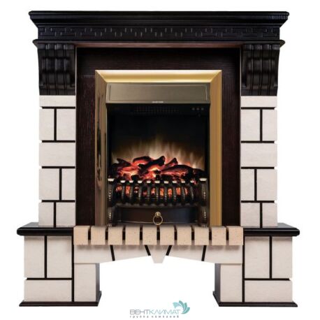 Электрокамин RealFlame Stone AO с очагом Fobos Lux Brass