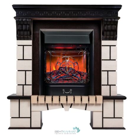 Электрокамин RealFlame Stone AO с очагом Majestic Lux BL, пульт ДУ