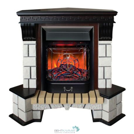 Электрокамин RealFlame Stone Coner AO с очагом Majestic Lux BL, пульт ДУ