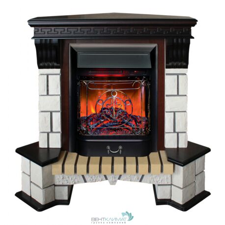 Электрокамин RealFlame Stone Coner AO с Majestic Lux BL, звук потрескивания дров